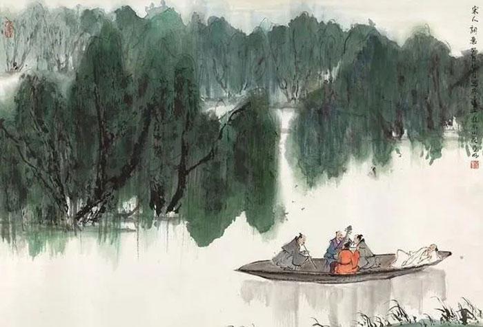 亞明國畫作品 | 一葉小舟，蕩出無盡詩意！